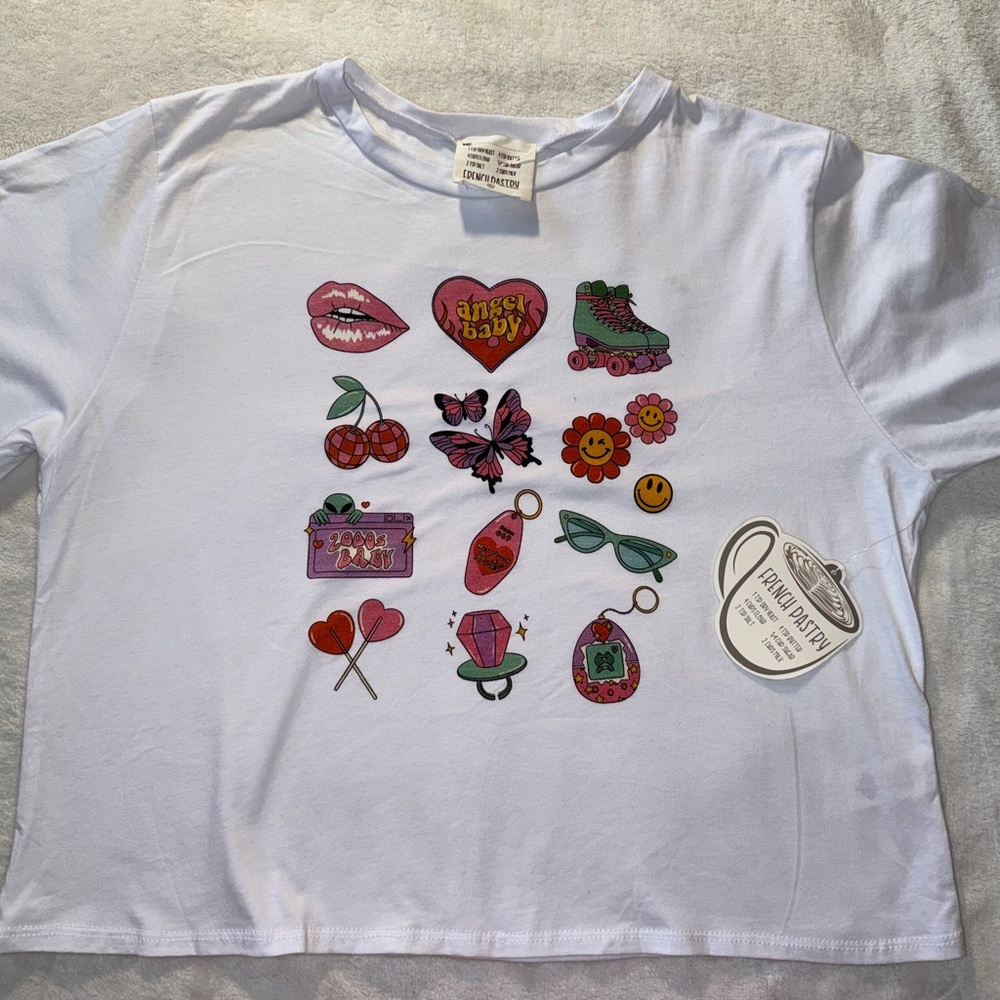 French Pastry White and Pink Short Sleeve Tee with Playful Designs
